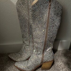 Silver rhinestone boots